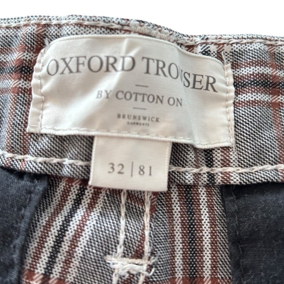 Cotton On Oxford Trouser Plaid Pleated Straight Fit Tapered Ankle Waist Size 32 - Picture 4 of 12